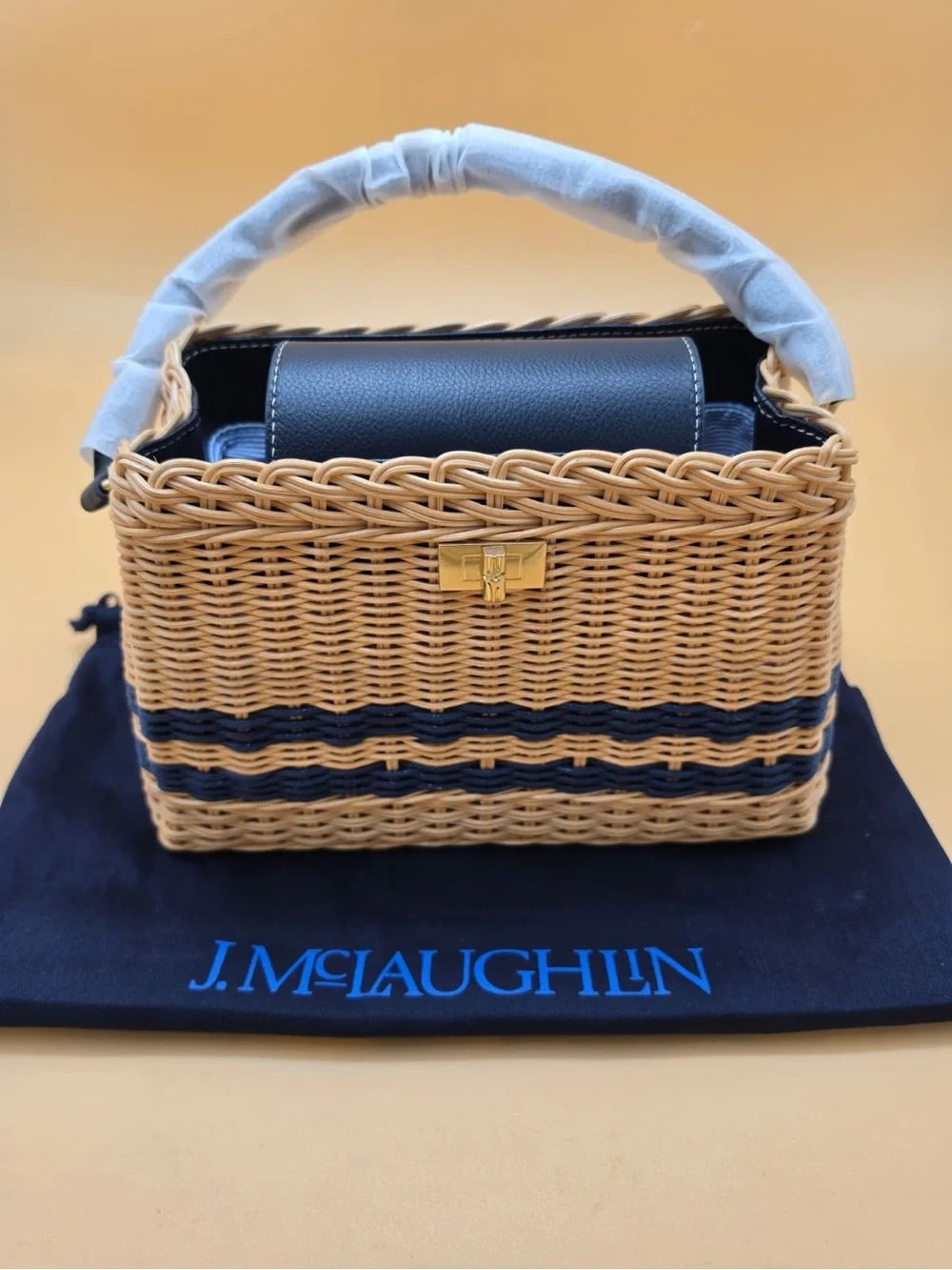 Faith Wicker Handbag - Color Natural/Navy - Picture 4 of 8